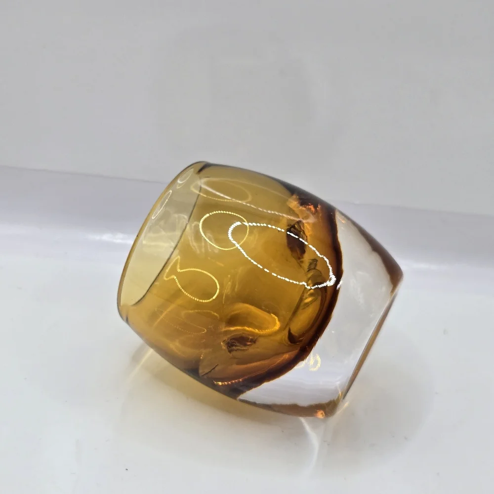 Crate & Barrel Heavy Glass Amber Topaz Glass Votive Candle Holders Poland 3